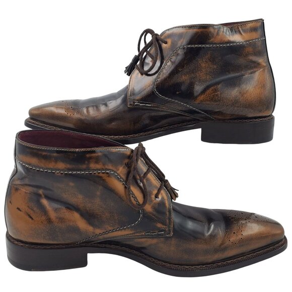 Mezlan Spain Antiqued Brown Gloss Leather Chukka Boots Mens 12 Dress Ankle Shoes - Picture 5 of 13